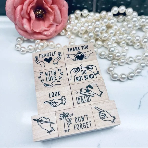 Love for analogue, Hand Signs wood rubber stamps 11pcs set (Made in Japan)